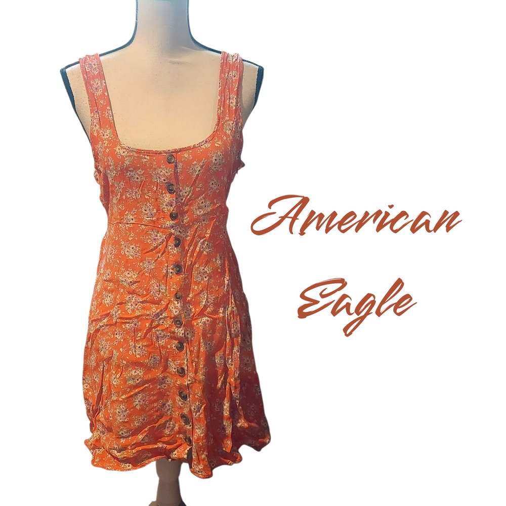 American Eagle Outfitters Orange Floral Midi Dress